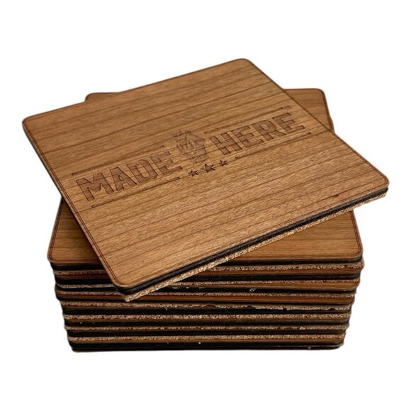 Made Here Playboy Bamboo Coaster Set 6x Square Eco Engraved Drink Coasters NWOT - Picture 2 of 5